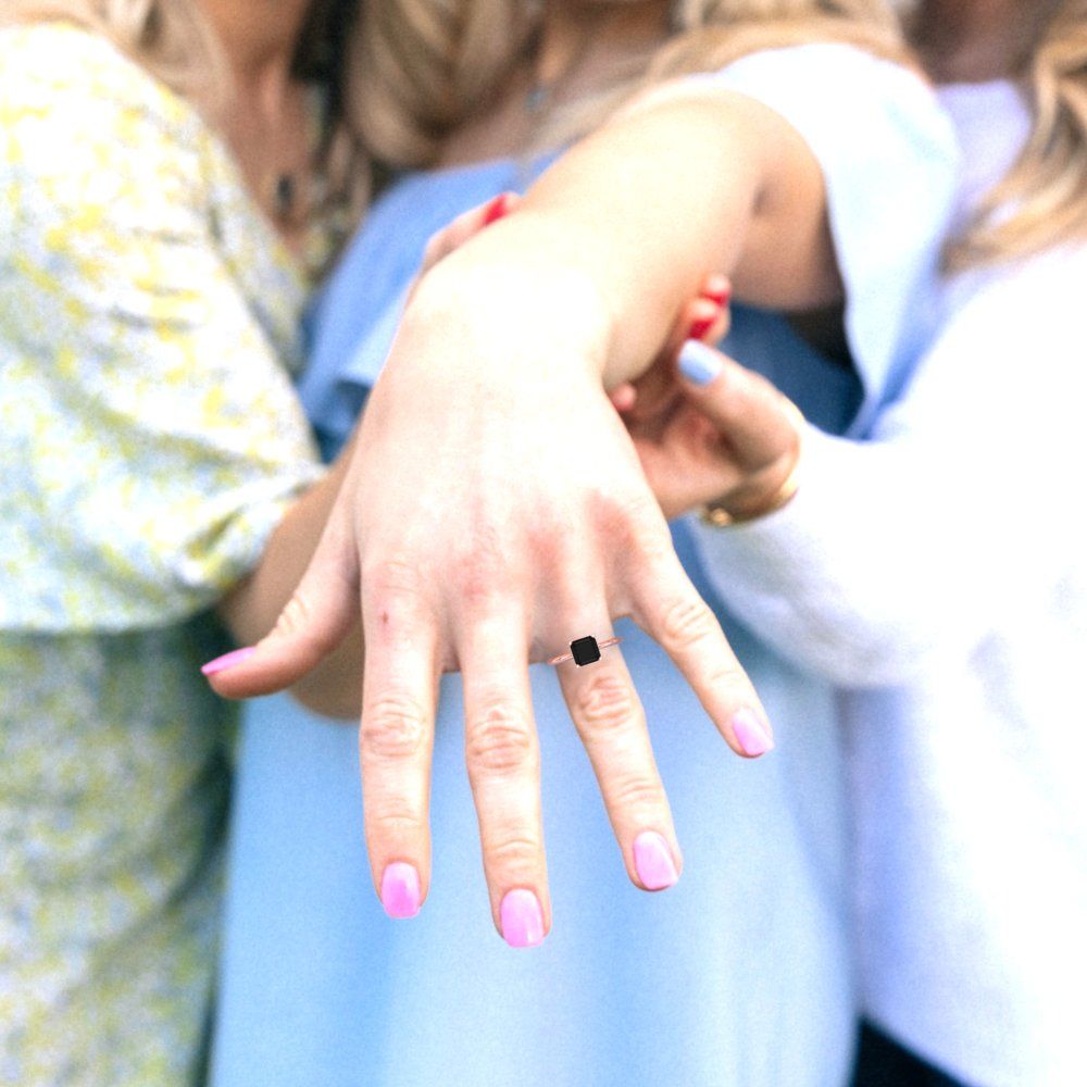 1.5 cttw Natural Onyx Solitaire  Engagement Ring - Solid Gold (Asscher Cut,6.5mm)