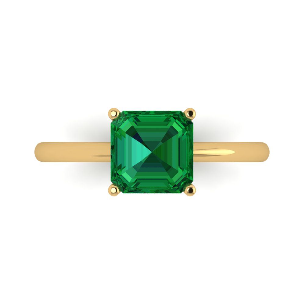 2 cttw Simulated Emerald Solitaire  Engagement Ring - Solid Gold (Asscher Cut,7.0mm)