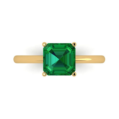 2 cttw Simulated Emerald Solitaire  Engagement Ring - Solid Gold (Asscher Cut,7.0mm)