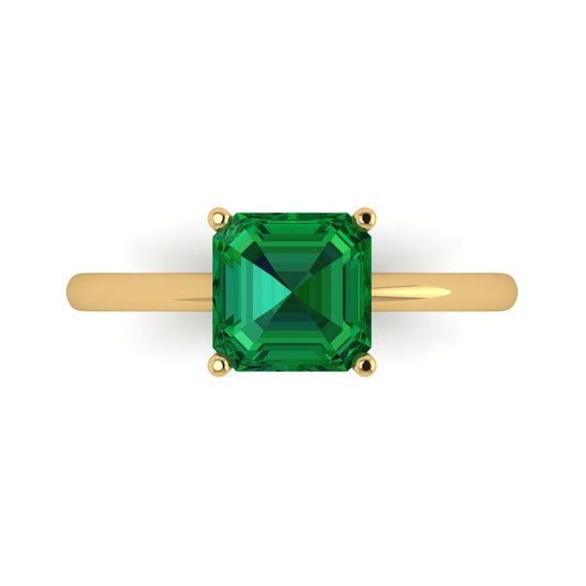 2 cttw Simulated Emerald Solitaire  Engagement Ring - Solid Yellow Gold (VVS1, Asscher Cut,7.0mm)