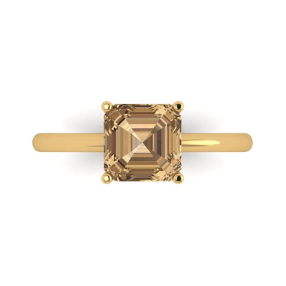 2 cttw Zirconia Simulated Champagne Diamond Solitaire  Engagement Ring - Solid Gold (VVS1, Asscher Cut,7.0mm)
