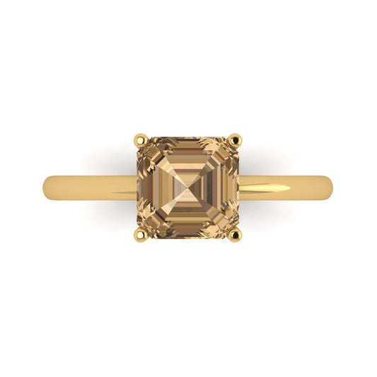 2 cttw Zirconia Simulated Champagne Diamond Solitaire  Engagement Ring - Solid Yellow Gold (VVS1, Asscher Cut,7.0mm)