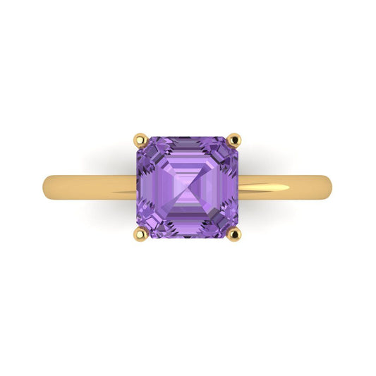2 cttw Simulated Alexandrite Solitaire  Engagement Ring - Solid Yellow Gold (VVS1, Asscher Cut,7.0mm)