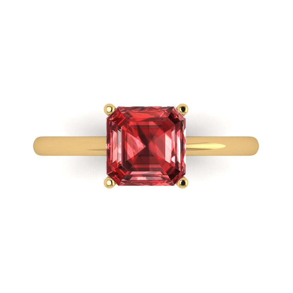 2 cttw Natural Garnet Solitaire  Engagement Ring - Solid Gold (Asscher Cut,7.0mm)