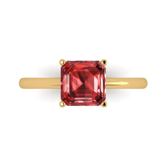 2 cttw Natural Garnet Solitaire  Engagement Ring - Solid Yellow Gold (VVS1, Asscher Cut,7.0mm)
