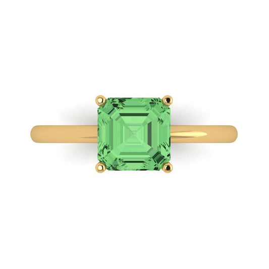 2 cttw Zirconia Simulated Green Diamond Solitaire  Engagement Ring - Solid Yellow Gold (VVS1, Asscher Cut,7.0mm)