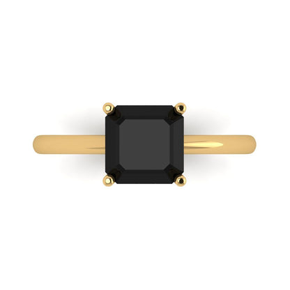 2 cttw Natural Onyx Solitaire  Engagement Ring - Solid Gold (Asscher Cut,7.0mm)