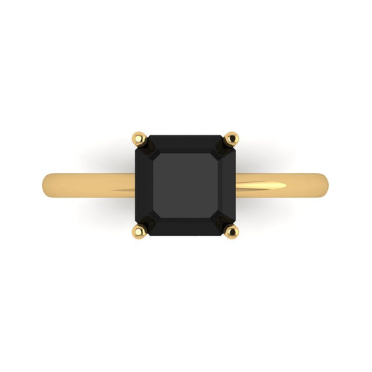 2 cttw Natural Onyx Solitaire  Engagement Ring - Solid Yellow Gold (VVS1, Asscher Cut,7.0mm)