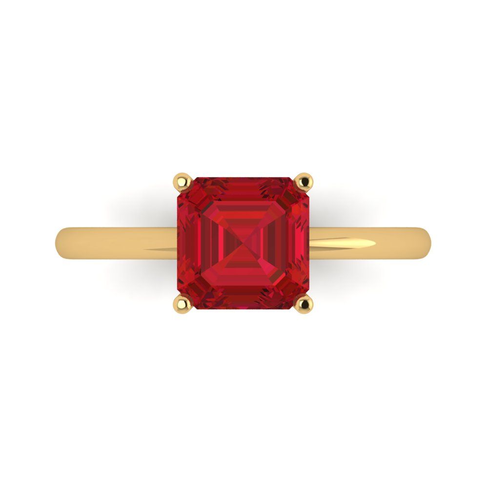 2 cttw Simulated Ruby Solitaire  Engagement Ring - Solid Gold (Asscher Cut,7.0mm)