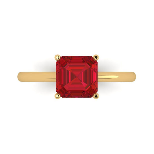 2 cttw Simulated Ruby Solitaire  Engagement Ring - Solid Yellow Gold (VVS1, Asscher Cut,7.0mm)