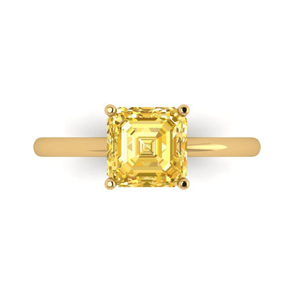 2 cttw Zirconia Simulated Yellow Diamond Solitaire  Engagement Ring - Solid Gold (VVS1, Asscher Cut,7.0mm)