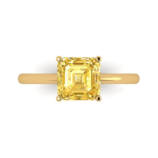 2 cttw Zirconia Simulated Yellow Diamond Solitaire  Engagement Ring - Solid Yellow Gold (VVS1, Asscher Cut,7.0mm)