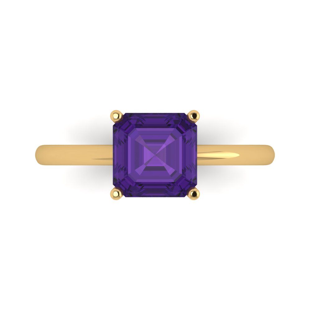2 cttw Natural Amethyst Solitaire  Engagement Ring - Solid Gold (Asscher Cut,7.0mm)
