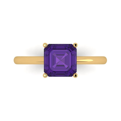 2 cttw Natural Amethyst Solitaire  Engagement Ring - Solid Gold (Asscher Cut,7.0mm)