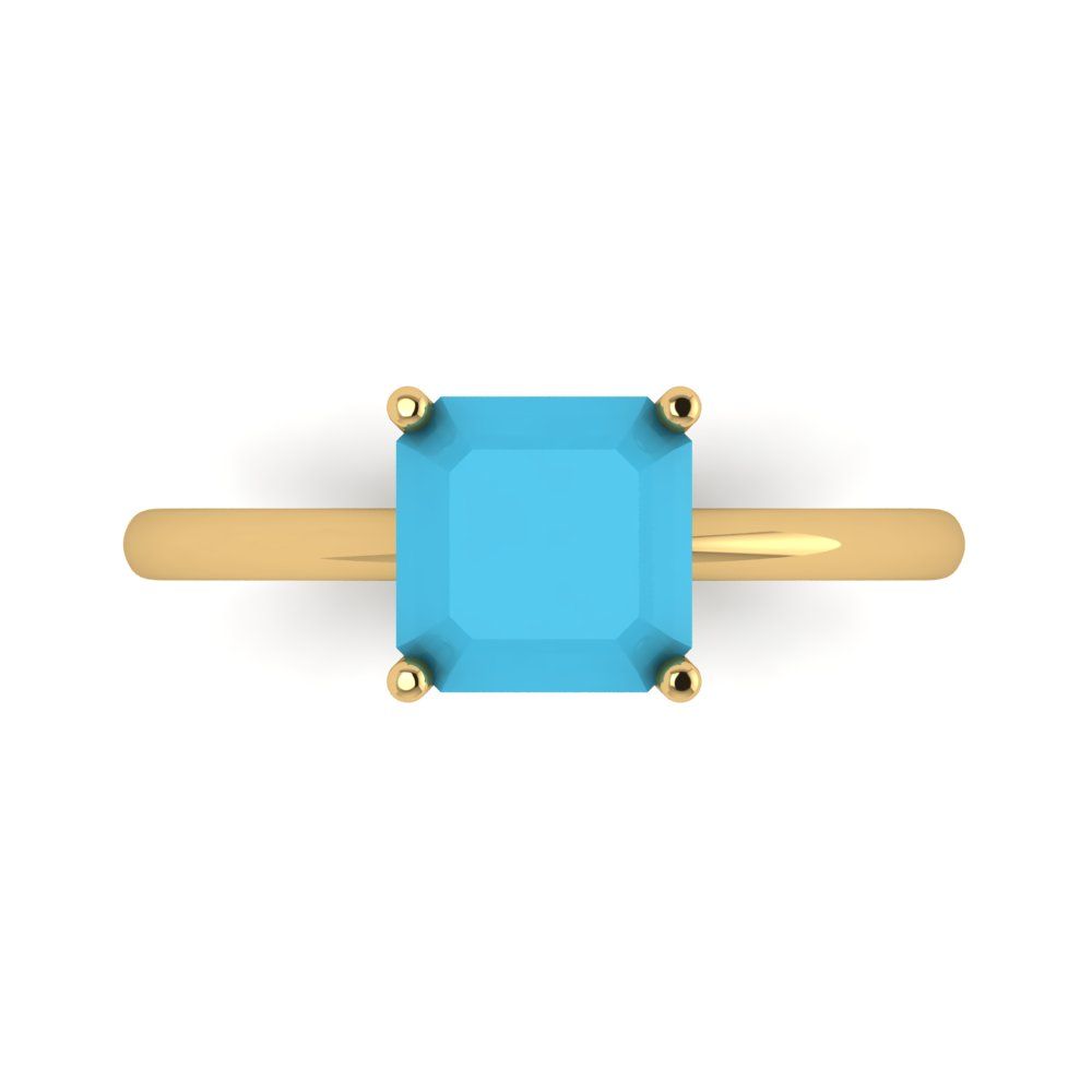 2 cttw Simulated Turquoise Solitaire  Engagement Ring - Solid Gold (Asscher Cut,7.0mm)