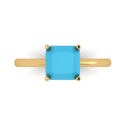 2 cttw Simulated Turquoise Solitaire  Engagement Ring - Solid Gold (Asscher Cut,7.0mm)