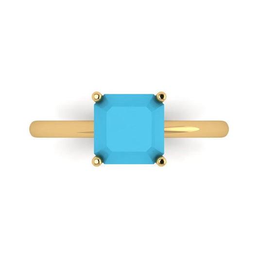 2 cttw Simulated Turquoise Solitaire  Engagement Ring - Solid Yellow Gold (VVS1, Asscher Cut,7.0mm)