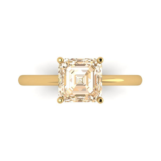 2 cttw Natural Morganite Solitaire  Engagement Ring - Solid Yellow Gold (VVS1, Asscher Cut,7.0mm)