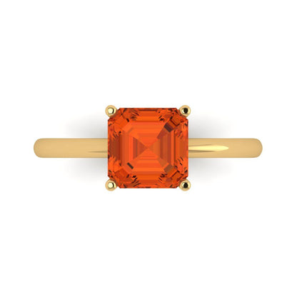 2 cttw Zirconia Simulated Red Diamond Solitaire  Engagement Ring - Solid Gold (VVS1, Asscher Cut,7.0mm)