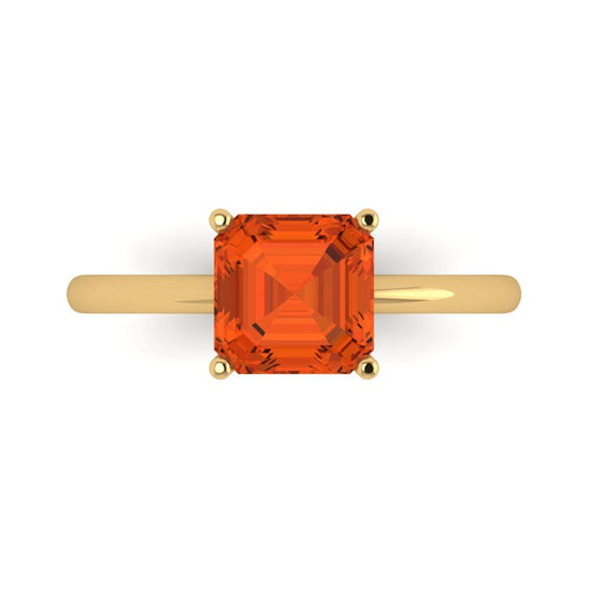 2 cttw Zirconia Simulated Red Diamond Solitaire  Engagement Ring - Solid Yellow Gold (VVS1, Asscher Cut,7.0mm)