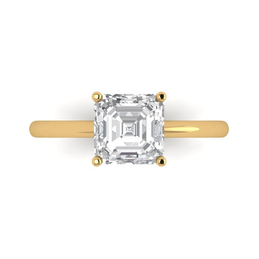 2 cttw Moissanite Solitaire  Engagement Ring - Solid Yellow Gold (VVS1, Asscher Cut,7.0mm)