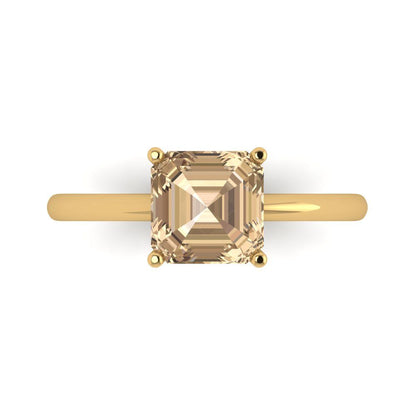 2 cttw Yellow Moissanite Solitaire  Engagement Ring - Solid Gold (Asscher Cut,7.0mm)