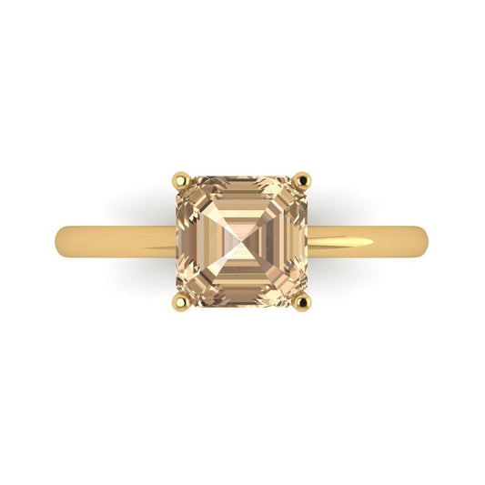 2 cttw Yellow Moissanite Solitaire  Engagement Ring - Solid Yellow Gold (VVS1, Asscher Cut,7.0mm)