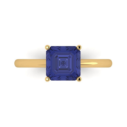 2 cttw Simulated Tanzanite Solitaire  Engagement Ring - Solid Gold (Asscher Cut,7.0mm)
