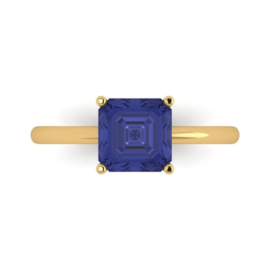2 cttw Simulated Tanzanite Solitaire  Engagement Ring - Solid Yellow Gold (VVS1, Asscher Cut,7.0mm)