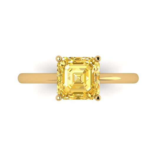 2 cttw Natural Citrine Solitaire  Engagement Ring - Solid Yellow Gold (VVS1, Asscher Cut,7.0mm)