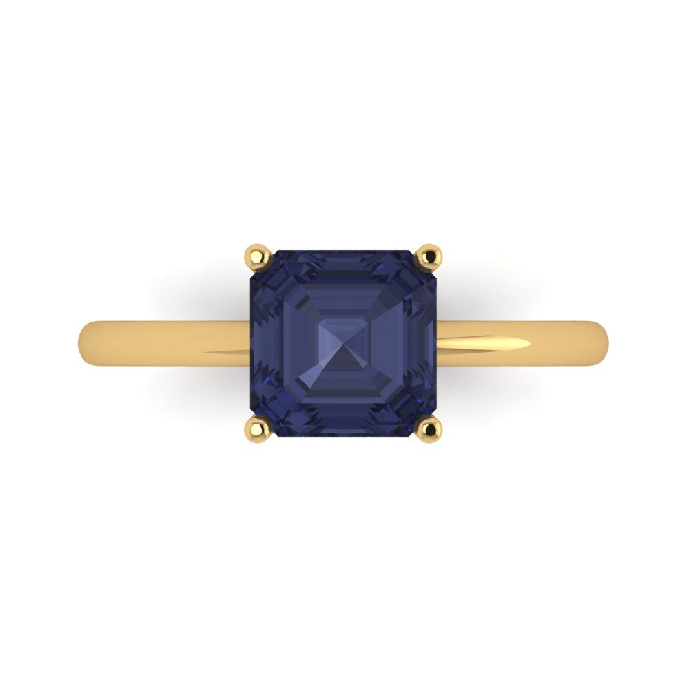2 cttw Simulated Blue Sapphire Solitaire  Engagement Ring - Solid Gold (Asscher Cut,7.0mm)