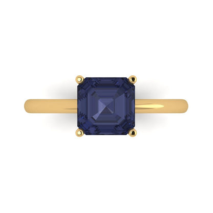 2 cttw Simulated Blue Sapphire Solitaire  Engagement Ring - Solid Gold (Asscher Cut,7.0mm)