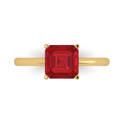 2 cttw Simulated Pink Tourmaline Solitaire  Engagement Ring - Solid Gold (Asscher Cut,7.0mm)