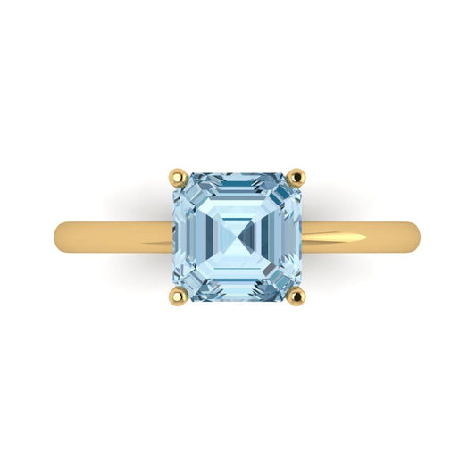2 cttw Zirconia Simulated Blue Diamond Solitaire  Engagement Ring - Solid Yellow Gold (VVS1, Asscher Cut,7.0mm)