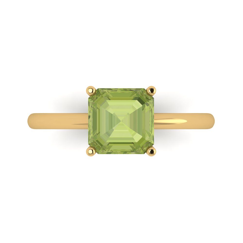 2 cttw Natural Peridot Solitaire  Engagement Ring - Solid Gold (Asscher Cut,7.0mm)
