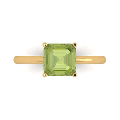 2 cttw Natural Peridot Solitaire  Engagement Ring - Solid Gold (Asscher Cut,7.0mm)