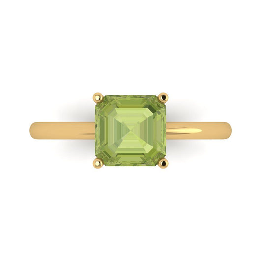 2 cttw Natural Peridot Solitaire  Engagement Ring - Solid Yellow Gold (VVS1, Asscher Cut,7.0mm)