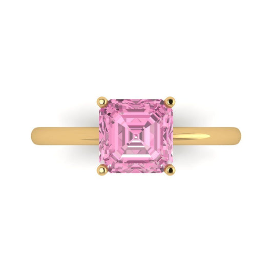 2 cttw Zirconia Simulated Pink Diamond Solitaire  Engagement Ring - Solid Yellow Gold (VVS1, Asscher Cut,7.0mm)