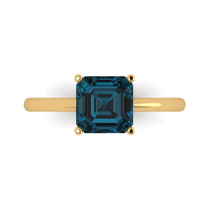 2 cttw Natural London Blue Topaz Solitaire  Engagement Ring - Solid Gold (Asscher Cut,7.0mm)