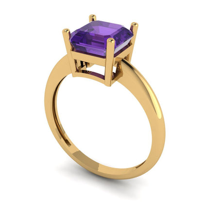 2 cttw Natural Amethyst Solitaire  Engagement Ring - Solid Gold (Asscher Cut,7.0mm)
