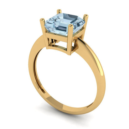 2 cttw Natural Aquamarine Solitaire  Engagement Ring - Solid Gold (Asscher Cut,7.0mm)