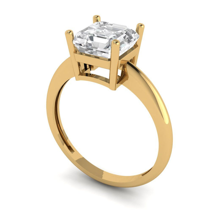 2.0 ct Brilliant Asscher Cut Natural Diamond Stone Clarity SI1-2 Color G-H Yellow Gold Solitaire Ring