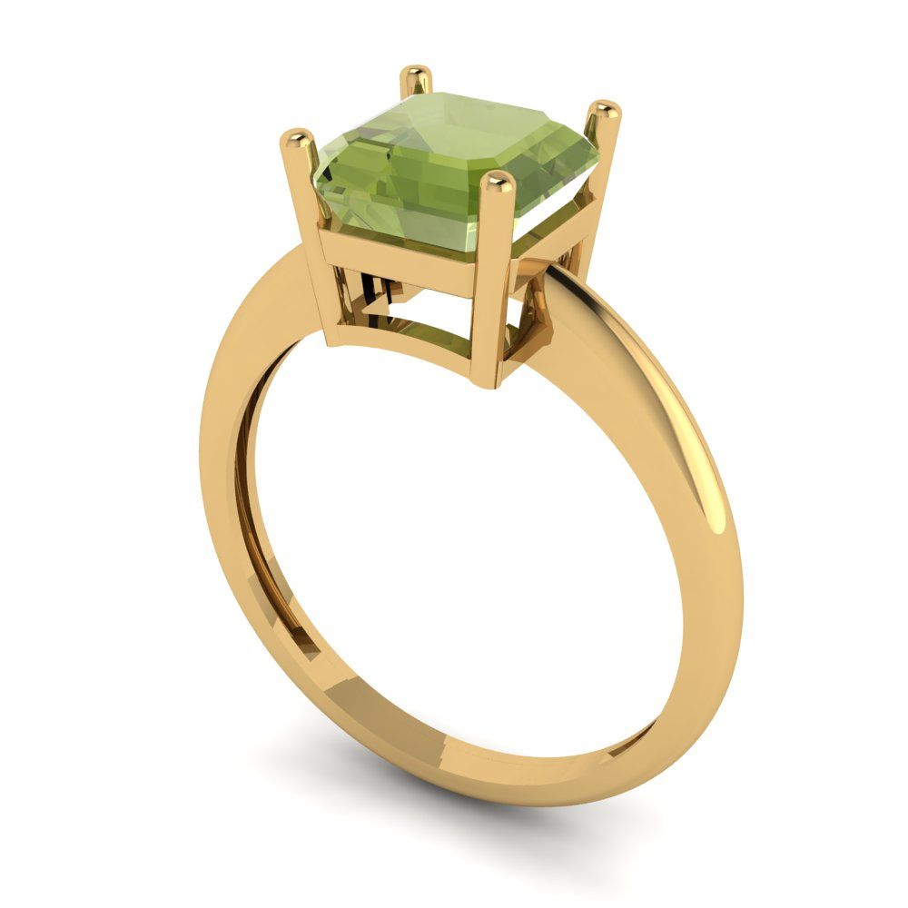 2 cttw Natural Peridot Solitaire  Engagement Ring - Solid Gold (Asscher Cut,7.0mm)