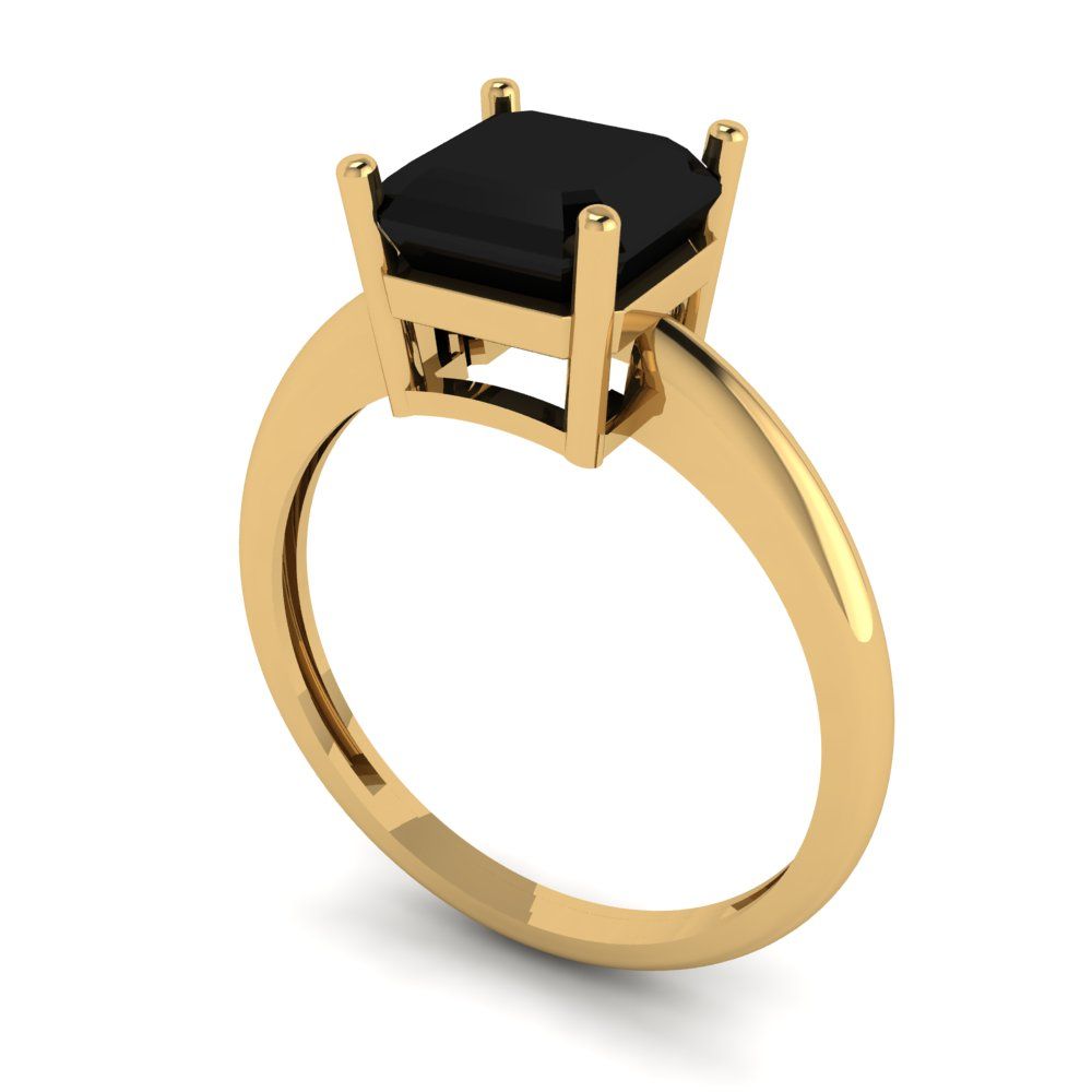 2 cttw Natural Onyx Solitaire  Engagement Ring - Solid Gold (Asscher Cut,7.0mm)