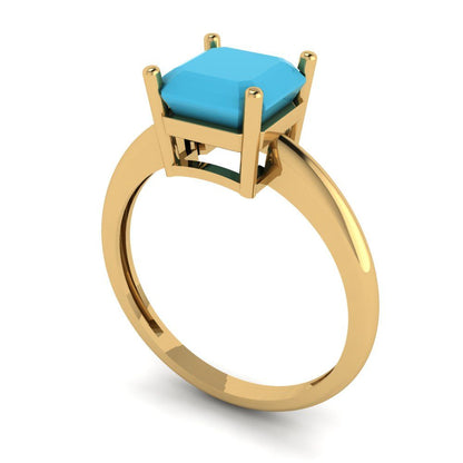 2 cttw Simulated Turquoise Solitaire  Engagement Ring - Solid Gold (Asscher Cut,7.0mm)