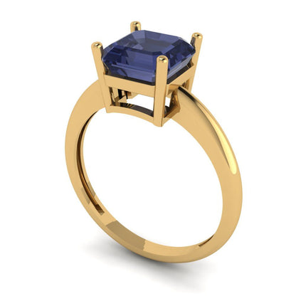 2 cttw Simulated Blue Sapphire Solitaire  Engagement Ring - Solid Gold (Asscher Cut,7.0mm)
