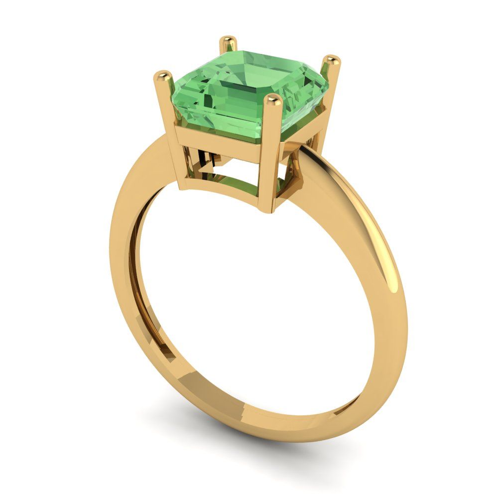 2 cttw Zirconia Simulated Green Diamond Solitaire  Engagement Ring - Solid Gold (VVS1, Asscher Cut,7.0mm)