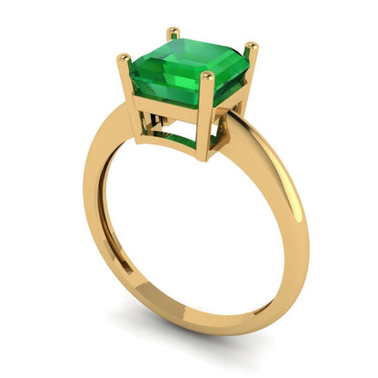 2 cttw Simulated Emerald Solitaire  Engagement Ring - Solid Gold (Asscher Cut,7.0mm)