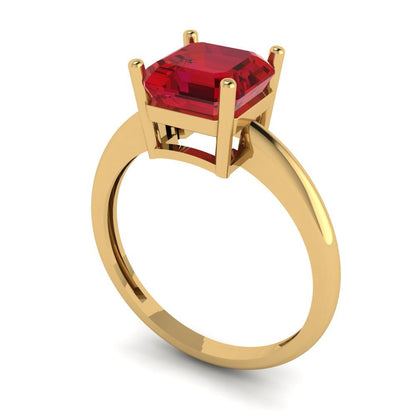 2 cttw Simulated Ruby Solitaire  Engagement Ring - Solid Gold (Asscher Cut,7.0mm)
