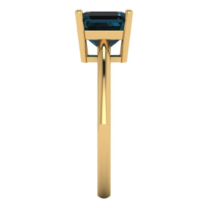 2 cttw Natural London Blue Topaz Solitaire  Engagement Ring - Solid Gold (Asscher Cut,7.0mm)